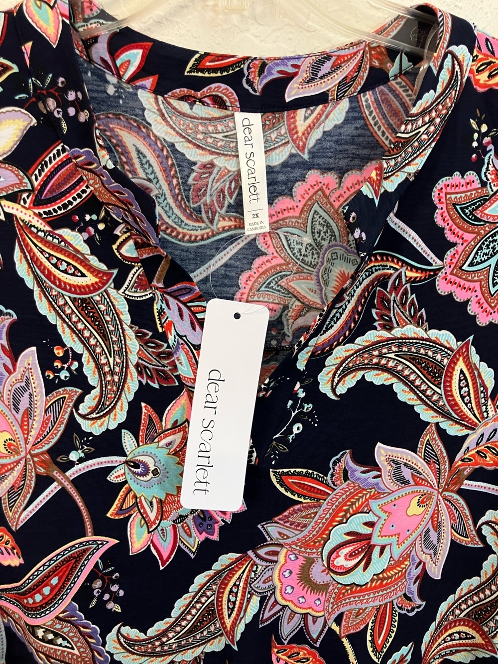 Dear Scarlett Sleeveless Paisley Midi Dress in Navy and Pink - Picture 2 of 6